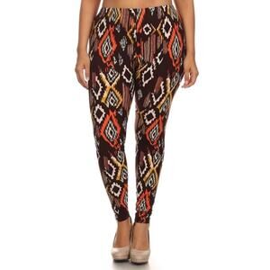 E&K Brown Multicolored Tribal Ikat Aztec Printed Leggings Women's Size Small*